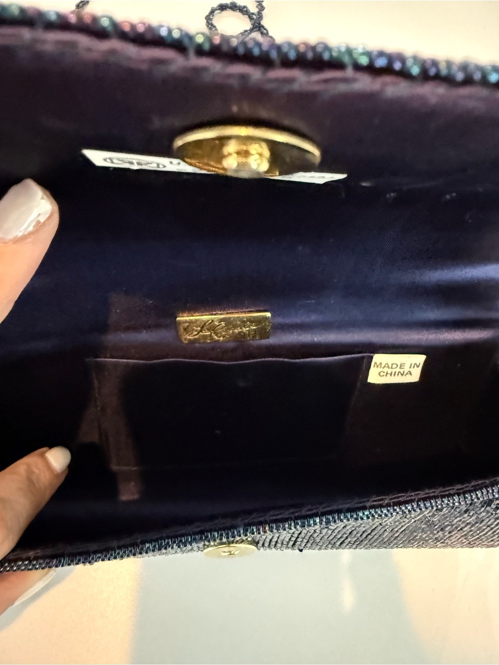 Beaded Floral Pattern Evening Bag - Navy - Picture 9 of 12
